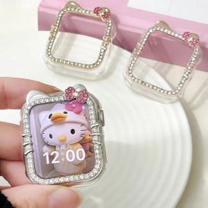 Cute KT Cat Bling Case for Samsung Galaxy Watch 8 40MM 44MM Accessories Hard PC Protective Bumper Shell for Galaxy Watch 8 40 MM 44 MM KT Diamond PC Case