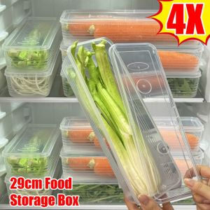 4PCS Rectangular Transparent Storage Box with Lid Sealed Moisture-Proof Spaghetti Box Food Fruit Vegetable Egg Container Refrigerator Storage Box