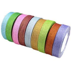 (25 หลา/ม้วน) 25 มม. METALLIC Glitter ริบบิ้นที่มีสีสันขายส่งของขวัญแพคเกจริบบิ้น DIY ตกแต่ง