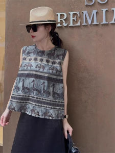 Áo Sơ Mi Không Tay in Họa Tiết Mùa Hè Rộng Rãi Thoải Mái Cho Nữ Cỡ Lớn Thiết Kế Hai Mặt Thời Trang Chống Lão Hóa