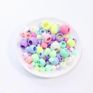 Hạt Cườm Acrylic Nhiều Màu Sắc 6-20mm Lỗ Lớn Hình Tròn Dùng Làm Đồ Trang Sức Tự Làm - Hạt Rời Làm Vòng Tay Vòng Cổ Mặt Dây Chuyền