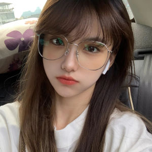 Jiamu Anti-Blue Light Glasses for Women Stylish Retro Wind Alloy Frame Suitable for Round Faces Large Frame for Face Slimming