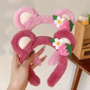 Zy Fashion Strawberry Bear Plush Headband for Women Sweet Fashion Girls Face Wash HairBand