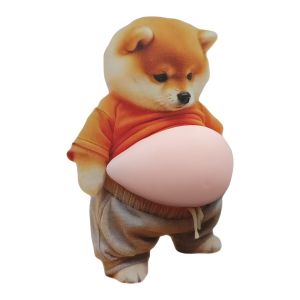 3D Shiba Inu Dog Belly Sticker - Cute Puppy Wearing Orange Outfit with Soft Pink Background Silicone Self-Adhesive
