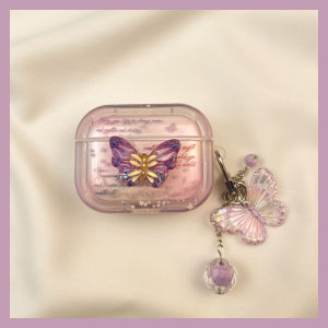 3D Butterfly Gradient Purple Wireless Bluetooth Apple AirPods Protective Case Soft TPU Shell Compatible with AirPods pro 4th Gen