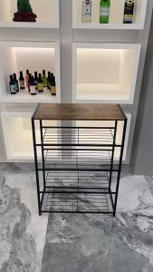 🇸🇬 3/5 Tier Shoe Organizer Storage for Closet Entryway Narrow Slim Metal Shoe Shelves with Industrial Wooden Top Rustic Brown and Black