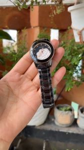 Đồng Hồ Nữ Dây Đá Ceramic HOAHỒNG Màu Đen Vỏ Rose Gold Size 34mm(CNHOA04)