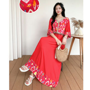 Váy Dài Bằng Lụa Cotton Pha Trộn Rộng Rãi Mùa Hè Năm 2024 Váy Dài Xếp Nếp Có Thắt Lưng Cho Phụ Nữ Ngoại Cỡ Đi Du Lịch