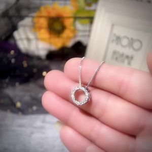 Huitan New Trendy Circle Necklace with Cubic Zirconia Simple Stylish Clavicle Chain Necklace for Women Wedding Eternity Jewelry