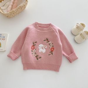 Girls Embroidered Sweater 0-5 Y Autumn Korean Childrens Clothing  Girls Baby Western Style Knitted Top  Autumn Clothing