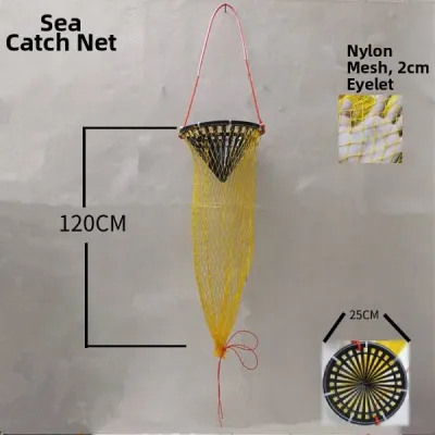 Outdoor Fishing Net Bag Crab Shrimp Catcher Diving Net Pouch Anti-Jump Fish Protector Nylon Material Stainless Steel Ring