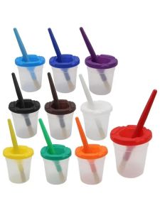 Childrens Painting Set 10 Colors Plastic Bristle Brush Graffiti Drawing Paint Cup Set Educational Art Supplies