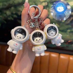 New Creative Cartoon Lovely Spaceman Light Glowing Keychain Light Luminous Cute Bear Kawaii Cat Space Astronaut Key Ring Bag Hanging Pendant