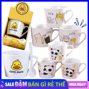 Bộ Ly Sứ Kèm Thìa Họa Tiết Dễ Thương - Cốc Sứ Uống Nước Cà Phê Chịu Nhiệt  Cốc Uống Trà Có Muỗng Tiện Lợi - Ly Uống Nước  Cốc Cafe - Tách Uống Cà Phê Có Hộp Làm Quà Tặng