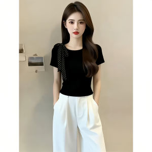 Shalldoer | Fashionable Off-Shoulder Waist-Shaping T-Shirt with Bow Collar