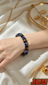 JSG Evil Eye Bracelet with Six Syllable Mantra Beads Protective Amulet Stretch Bracelet for Women