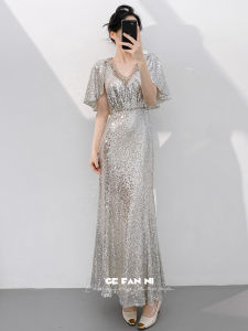 Luxury Shimmer Silver Mermaid Long Dress