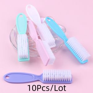 4Pcs/10Pcs Nail Cleaning Brush Scrubbing Nail Powder Dust Remover Dead Skin Soft Cleaner Long Plastic Handle Grip Manicure Tool