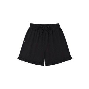 Quần Short Đen Chất Liệu Thoáng Khí Dáng Rộng Cao Waist Pháp