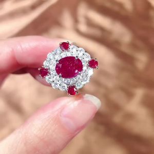 Montagne Jewelry Natural 7*9mm 3*4mm Ruby Ring Elegant Crystal Inset Design Fine Jewellery 925 Silver Ring
