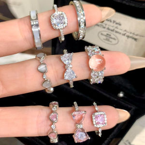 Nhẫn Đá Zircon Thời Trang Cho Nữ Thiết Kế Độc Đáo Hình Trái Tim Lấp Lánh Thanh Lịch Kết Hợp Nhẹ Nhàng Trang Sức Hợp Kim