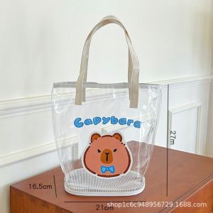 Cute Transparent Large Capacity Summer Shoulder Bag Waterproof Beach Cartoon Handbag Student Outdoor Storage Organizer Bag