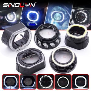 สีดำ ฝาครอบ โปรเจคเตอร์พร้อมไฟวงแหวน สีขาวใส่กับโปรเจคเตอร์ Mini H1 หรือ Q5 Hella ขนาด 2.5-3 นิ้วได้