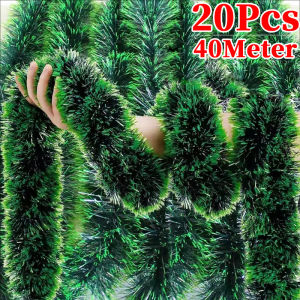 20pcs 40M Christmas Ribbon Garland Xmas Tree Ornaments / Green Cane Tinsel Ribbons Hanging Pendents / Christmas New Year Wedding Party Decor