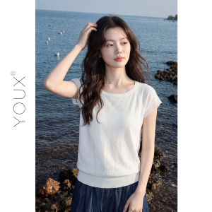 YOUXIANG | Áo Thun Tay Ngắn Dây Quai Đính Hoa Văn Ren Đẹp Giúp Gầy