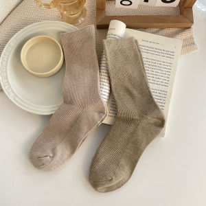 Khaki Long Tube Socks Womens Mid-Calf Pure Cotton Brown Color Breathable Japanese Style Summer Season Trendy Socks for Women