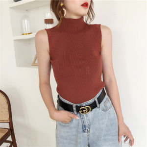 Big Sale Leak-Picking Export Discount Womens Clothing Cut Label Half Turtleneck Vest Outer Wear Knitting Sling Base Ride Tops Tide