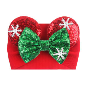 2024 Disney Christmas Mouse Ears Headwrap For Baby Festival Sequin 5"Bow Headband Turban Birthday Party DIY Hair Accessories