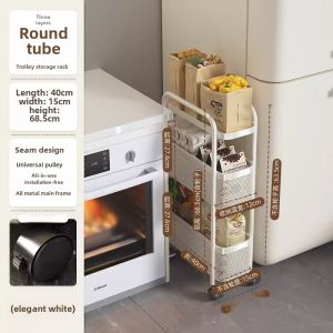 Sliding Kitchen Storage Rack Bedside Narrow Bathroom Organizer Carbon Steel Floor Standing Shelf No Drilling Required