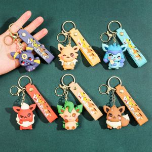 Pokemon Anime Figure Cartoon Cute Pikachu Eevee Keychain Kawaii Sylveon Flareon Jolteon PVC Bag Ornament Doll Kids Charm Gifts