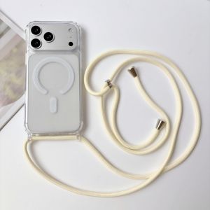 Strap Magnetic Case For iPhone 17 Pro Max 15 14 13 12 16 Plus 17E Crossbody Lanyard Shockproof PC Clear Wireless Charging Cover