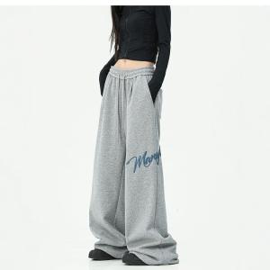Street Style Hiphop Casual Wide Leg Sports Pants Loose Long Trousers for Women Spring Autumn Cotton Polyester Blend