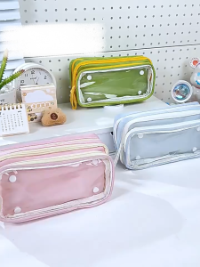 Expandable Large Capacity Transparent Hook Loop Pencil Case Pen Bag Portable Cotton Detachable