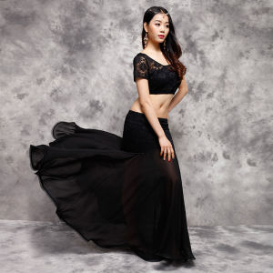 Feimai Belly Dance Practice Suit 360 Degree Lace White Long Skirt Spring Summer Womens Fish Tail Skirt Performance Costume