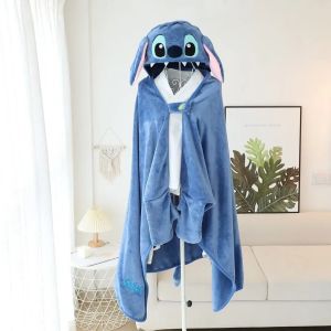 Lovely Stitch Hooded Cloak Blanket Cartoon Anime Thickened Big Blanket With Hat Stitch Warm Blanket Student Office Nap Blanket