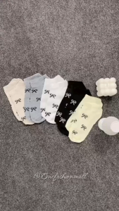 ONEFASHIONMALL Kaos Kaki Pendek Wanita Motif Pita Semata Kaki Ankle Socks Ribbon Mini Lucu KK018