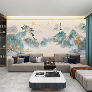 New Chinese Style Mountain Water Landscape Wall Paper Living Room TV Background Library Tea Room Bedroom Wallpaper Mural