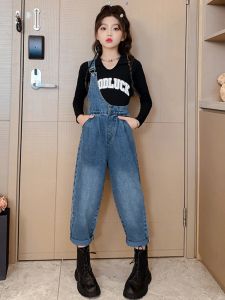 ฝรั่งเศส เด็กผู้หญิง ฤดูใบไม้ผลิ ฤดูใบไม้ร่วง ทันสมัย เดนิม ชุดเอี๊ยม ชุดสองชิ้นเด็กใหญ่ เด็กผู้หญิง S สไตล์เกาหลี ชุดแสดงความรัก