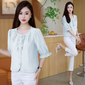 YOUFAN | Lace 3/4 Sleeve Loose Korean Style Lightweight Fashion Summer Shirt