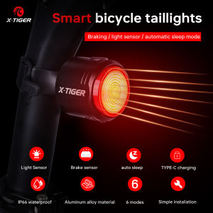 X-TIGER Bike Rear Light High Brightness Smart Brake Sensing Light IPX6 Waterproof LED Charging Taillight MTB Bike Accessories