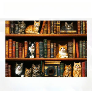 500/1000/1200/2000PCS Jigsaw Puzzle Cute Cats On Bookshelf Scene For Adults Great Weekend Relaxation And Family Fun