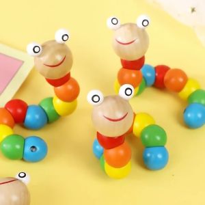 SK-M331 Mainan Edukasi Anak Ulat Kayu Lucu Warna Warni / Mini Wooden Caterpillar / Mini Worm Colorful Wooden Toys / Mainan Kayu Anak