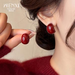 WENXI | Nhẫn Tai Đính Đá Men Đỏ Độc Đáo