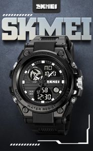 SKMEI 2031 Cool Black Metal Case Mens Watch Multifunction Dual Time Dual Movement Waterproof Luminous Alarm Clock Sports Watch