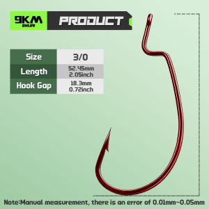 9KM DWLIFE | 9KM Red Hook EWG Worm Hook 25-50pcs Offset Fishing Soft Plastics Hook Wide Gap for Bass Fishing Texas Rig Saltwater Freshwater