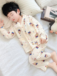 Boys Cotton Pajamas Thin Pure Cotton Muslin Home Clothes Spring Autumn Summer Air Conditioning Suit Cartoon Print Sleepwear